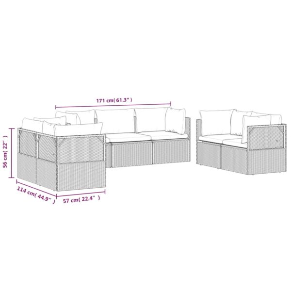 vidaXL 7 Piece Patio Lounge Set with Cushions Gray Poly Rattan - Image 9