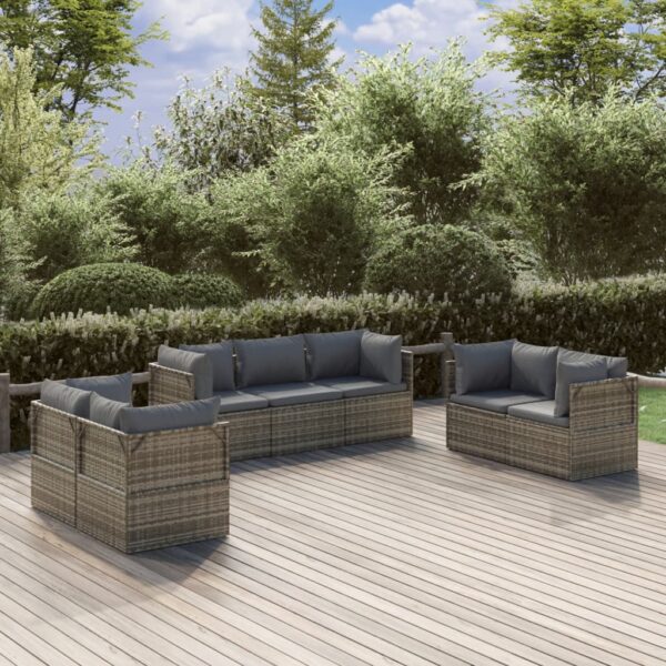 vidaXL 7 Piece Patio Lounge Set with Cushions Gray Poly Rattan