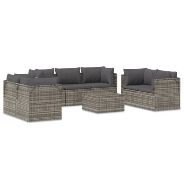 vidaXL 8 Piece Patio Lounge Set with Cushions Gray Poly Rattan - Image 2