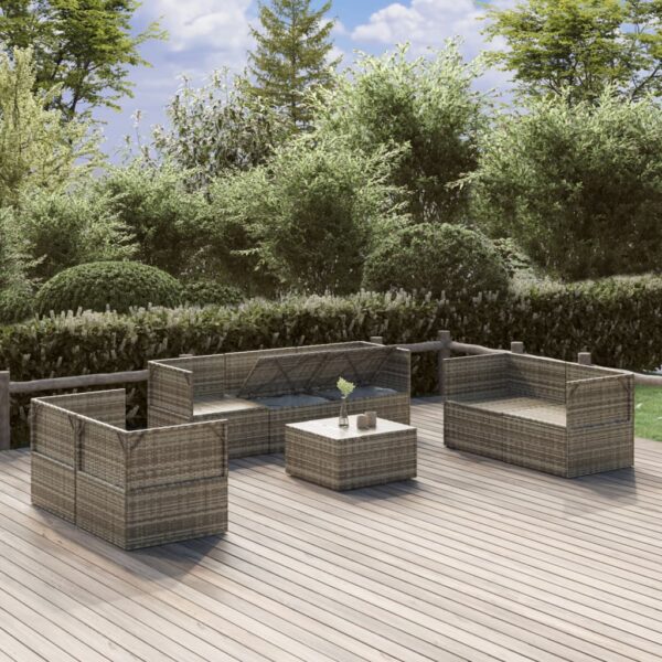 vidaXL 8 Piece Patio Lounge Set with Cushions Gray Poly Rattan - Image 3