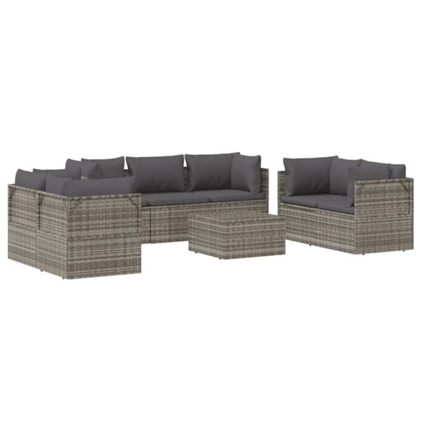 vidaXL 8 Piece Patio Lounge Set with Cushions Gray Poly Rattan - Image 4