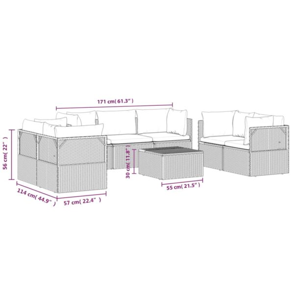 vidaXL 8 Piece Patio Lounge Set with Cushions Gray Poly Rattan - Image 10