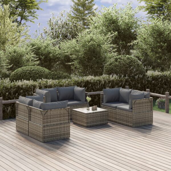 vidaXL 7 Piece Patio Lounge Set with Cushions Gray Poly Rattan