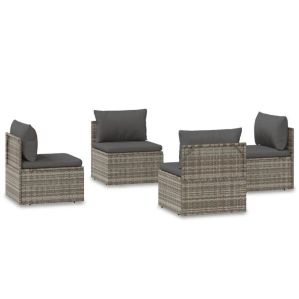 vidaXL Patio Middle Sofas 4 pcs Gray 22.4"x22.4"x22" Poly Rattan - Image 2