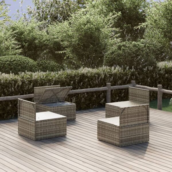 vidaXL Patio Middle Sofas 4 pcs Gray 22.4"x22.4"x22" Poly Rattan - Image 3