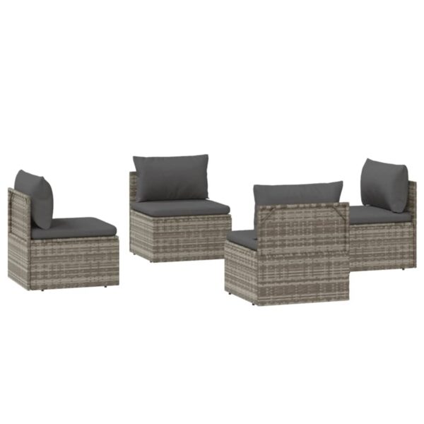 vidaXL Patio Middle Sofas 4 pcs Gray 22.4"x22.4"x22" Poly Rattan - Image 4