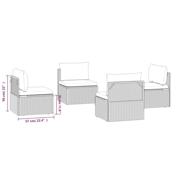 vidaXL Patio Middle Sofas 4 pcs Gray 22.4"x22.4"x22" Poly Rattan - Image 8