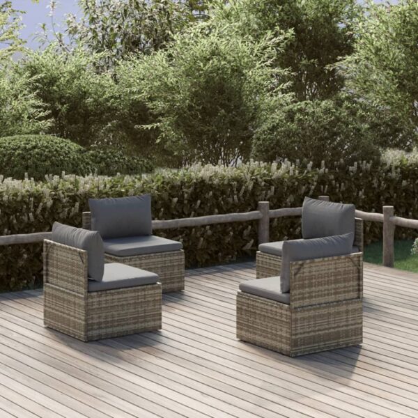 vidaXL Patio Middle Sofas 4 pcs Gray 22.4"x22.4"x22" Poly Rattan