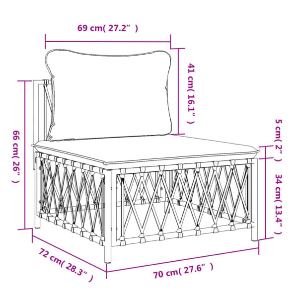 vidaXL Patio Middle Sofa with Cushions White Woven Fabric - Image 7