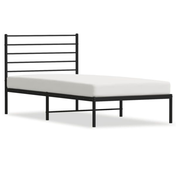 vidaXL Metal Bed Frame with Headboard Black 39.4"x74.8" Twin - Image 2