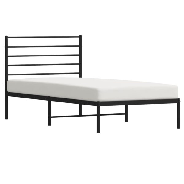 vidaXL Metal Bed Frame with Headboard Black 39.4"x74.8" Twin - Image 4