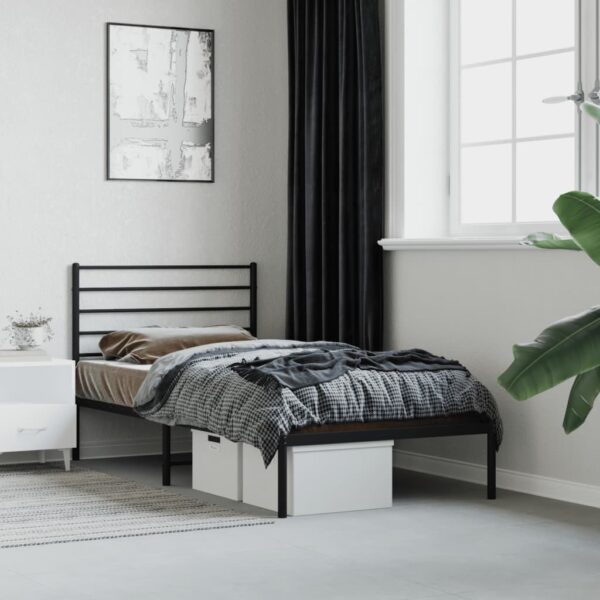 vidaXL Metal Bed Frame with Headboard Black 39.4"x74.8" Twin