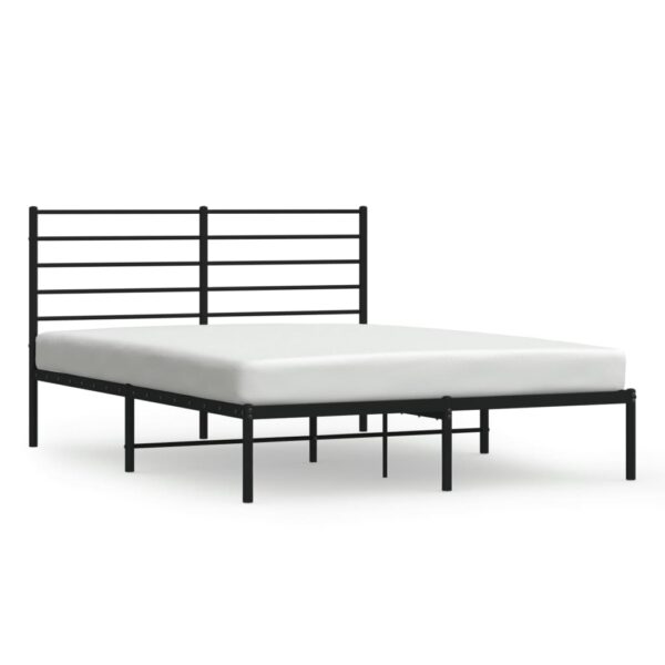 vidaXL Metal Bed Frame with Headboard Black 53.9"x74.8" Full - Image 2