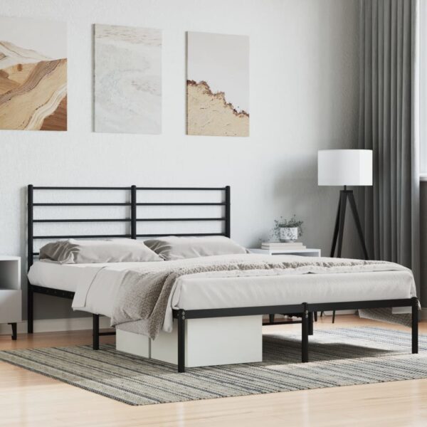 vidaXL Metal Bed Frame with Headboard Black 53.9"x74.8" Full - Image 3