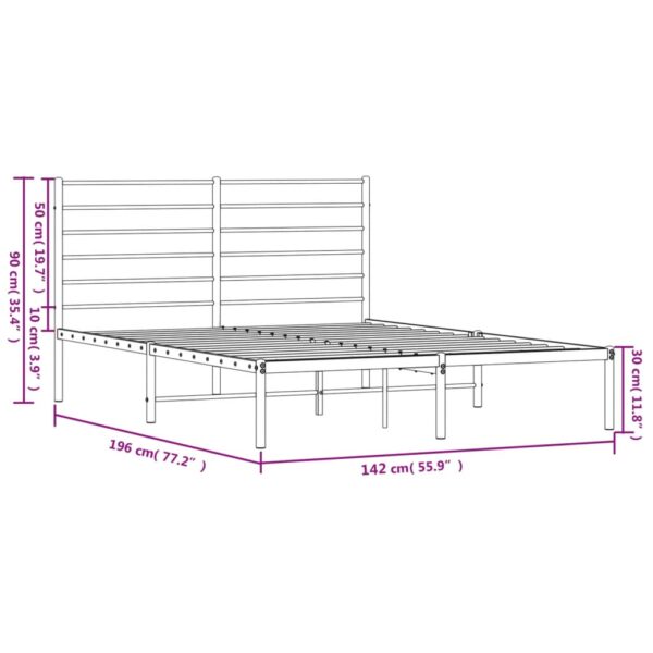 vidaXL Metal Bed Frame with Headboard Black 53.9"x74.8" Full - Image 10