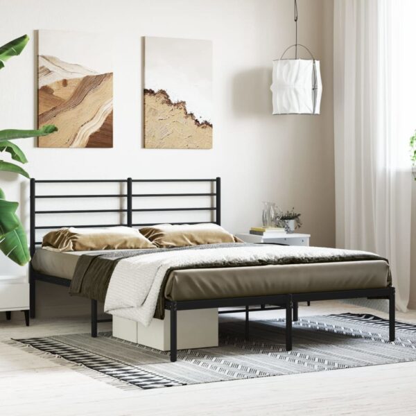 vidaXL Metal Bed Frame with Headboard Black 53.9"x74.8" Full