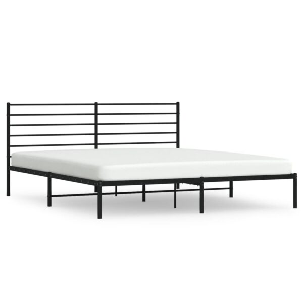 vidaXL Metal Bed Frame with Headboard Black 72"x83.9" California King - Image 2