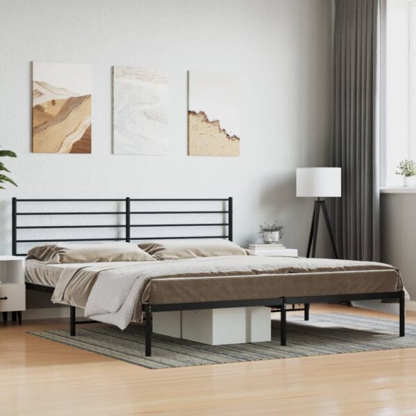 vidaXL Metal Bed Frame with Headboard Black 76"x79.9" King