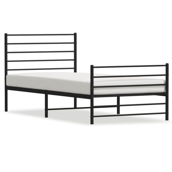 vidaXL Metal Bed Frame with Headboard and Footboard Black 39.4"x74.8" Twin - Image 2