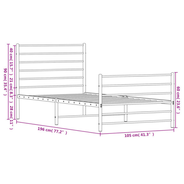 vidaXL Metal Bed Frame with Headboard and Footboard Black 39.4"x74.8" Twin - Image 10