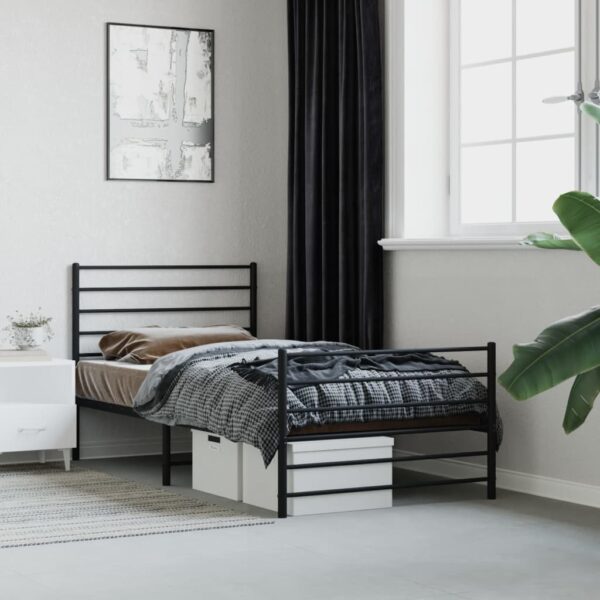 vidaXL Metal Bed Frame with Headboard and Footboard Black 39.4"x74.8" Twin