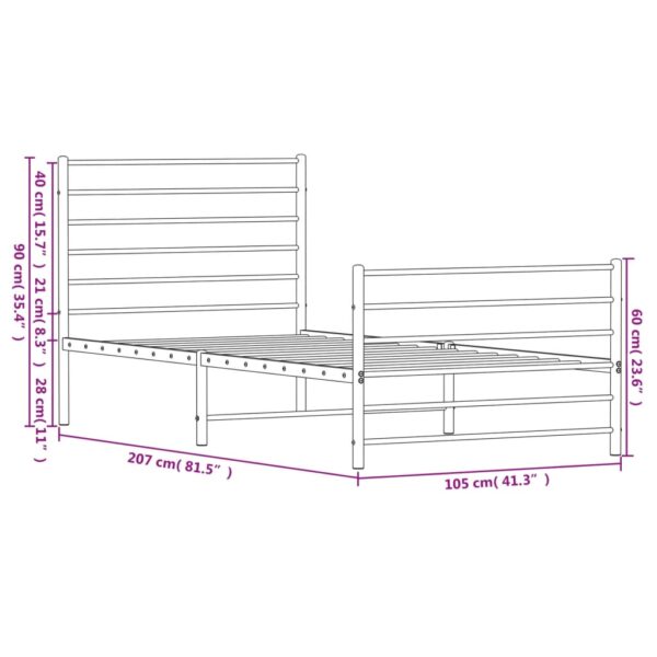 vidaXL Metal Bed Frame with Headboard and Footboard Black 39.4"x78.7" - Image 10