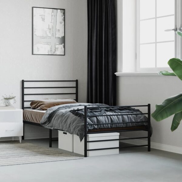 vidaXL Metal Bed Frame with Headboard and Footboard Black 39.4"x78.7"