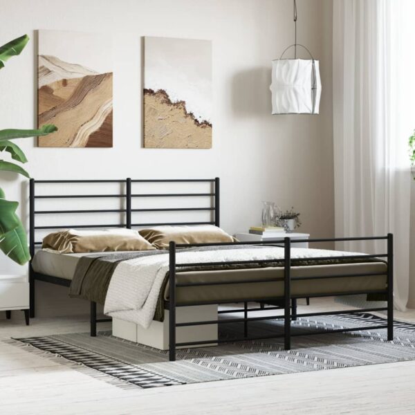 vidaXL Metal Bed Frame with Headboard and Footboard Black 53.9"x74.8" Full - Image 3