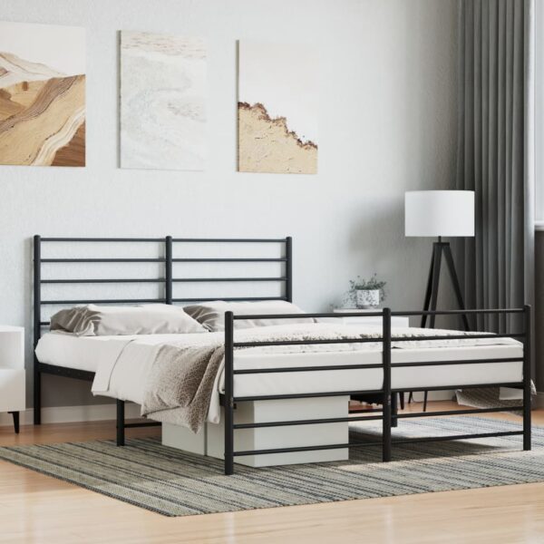 vidaXL Metal Bed Frame with Headboard and Footboard Black 59.8"x78.7"