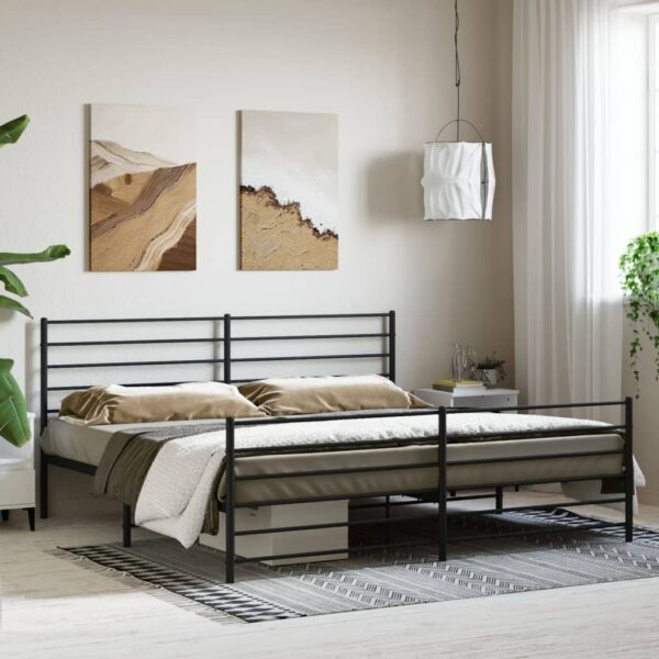 vidaXL Metal Bed Frame with Headboard&Footboard Black 72"x83.9" California King - Image 3