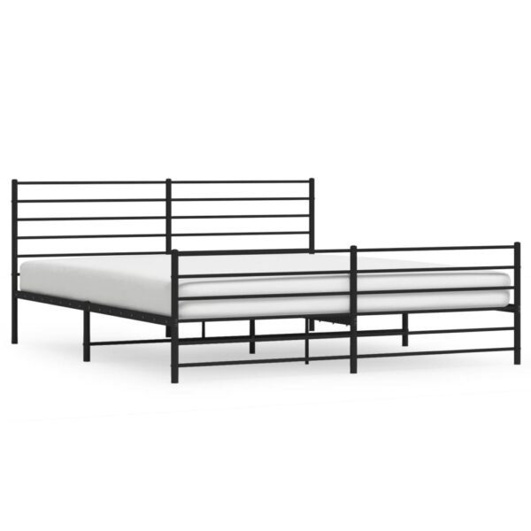 vidaXL Metal Bed Frame with Headboard and Footboard Black 76"x79.9" King - Image 2