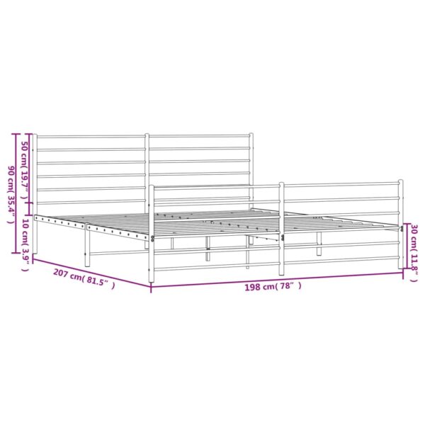 vidaXL Metal Bed Frame with Headboard and Footboard Black 76"x79.9" King - Image 10