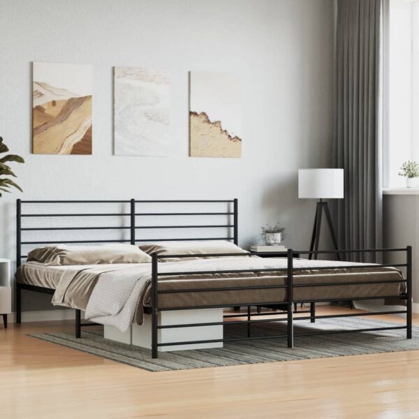 vidaXL Metal Bed Frame with Headboard and Footboard Black 76"x79.9" King