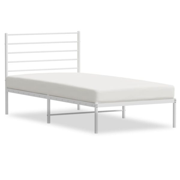 vidaXL Metal Bed Frame with Headboard White 39.4"x74.8" Twin - Image 2