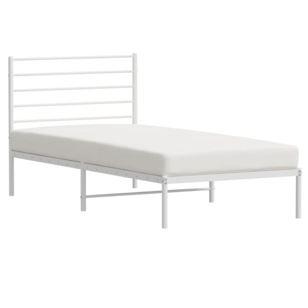 vidaXL Metal Bed Frame with Headboard White 39.4"x74.8" Twin - Image 4