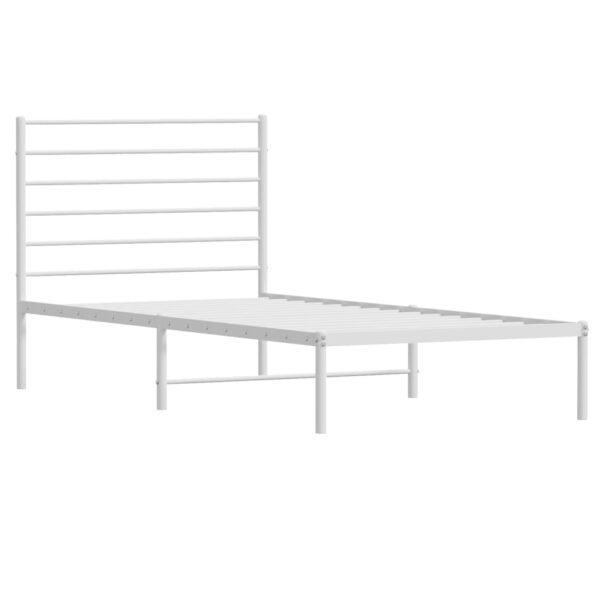 vidaXL Metal Bed Frame with Headboard White 39.4"x74.8" Twin - Image 5