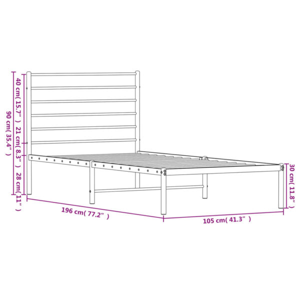 vidaXL Metal Bed Frame with Headboard White 39.4"x74.8" Twin - Image 10