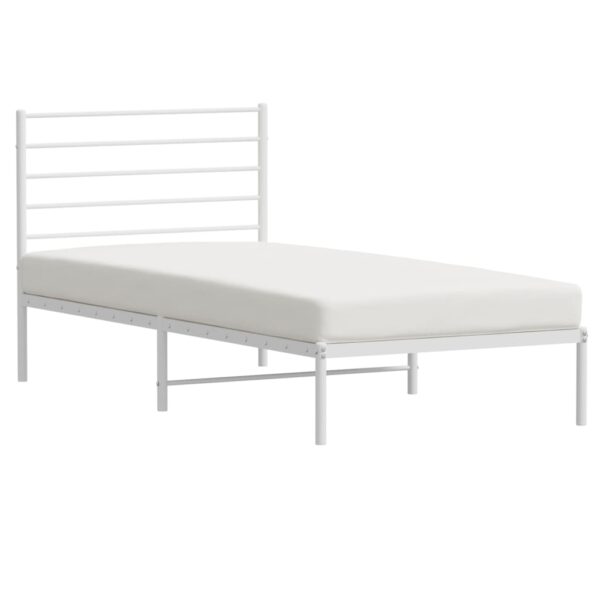 vidaXL Metal Bed Frame with Headboard White 39.4"x78.7" - Image 4