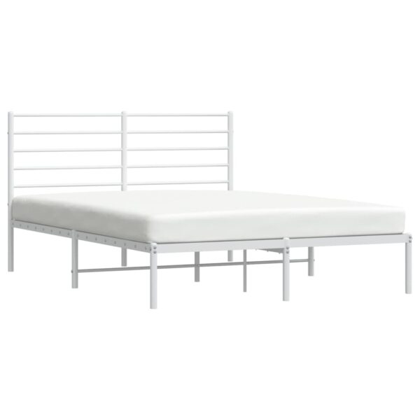 vidaXL Metal Bed Frame with Headboard White 53.9"x74.8" Full - Image 4