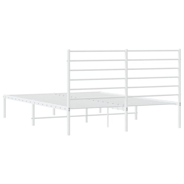 vidaXL Metal Bed Frame with Headboard White 53.9"x74.8" Full - Image 8