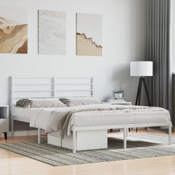 vidaXL Metal Bed Frame with Headboard White 53.9"x74.8" Full