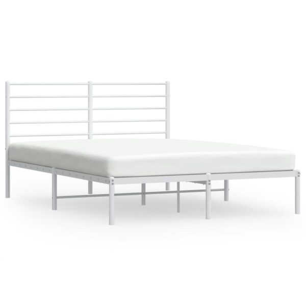 vidaXL Metal Bed Frame with Headboard White 59.8"x78.7" - Image 2