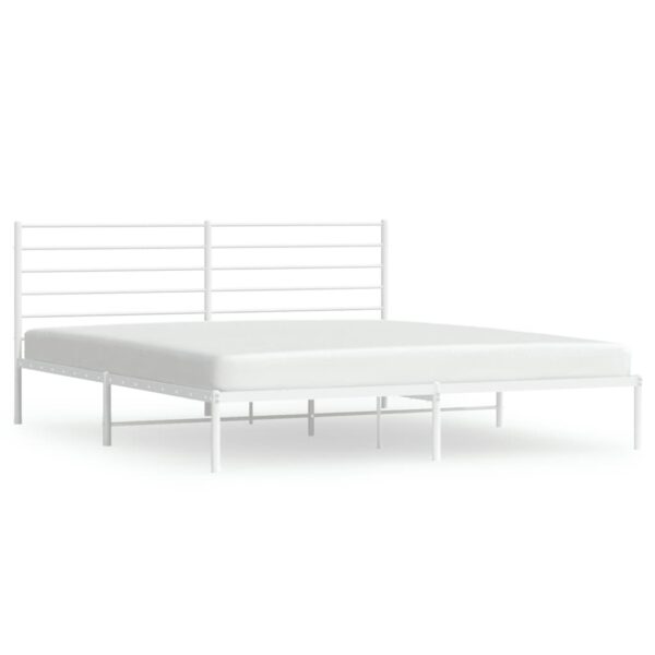 vidaXL Metal Bed Frame with Headboard White 72"x83.9" California King - Image 2