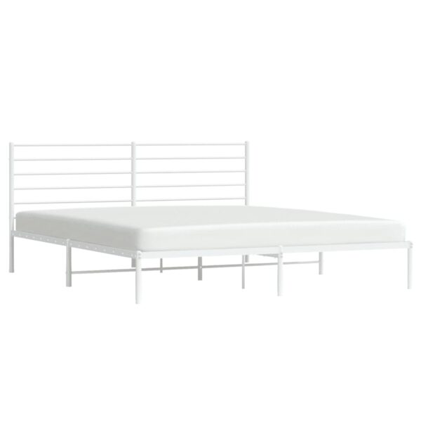 vidaXL Metal Bed Frame with Headboard White 72"x83.9" California King - Image 4