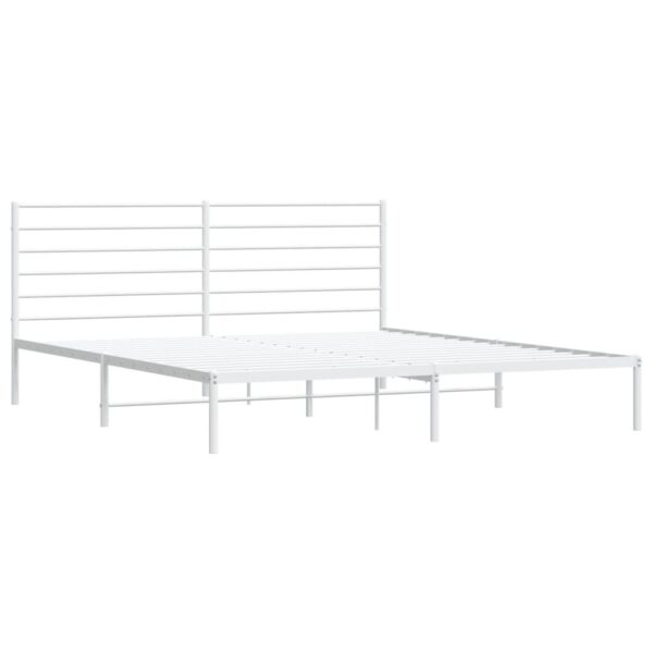 vidaXL Metal Bed Frame with Headboard White 72"x83.9" California King - Image 5