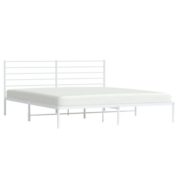 vidaXL Metal Bed Frame with Headboard White 76"x79.9" King - Image 4