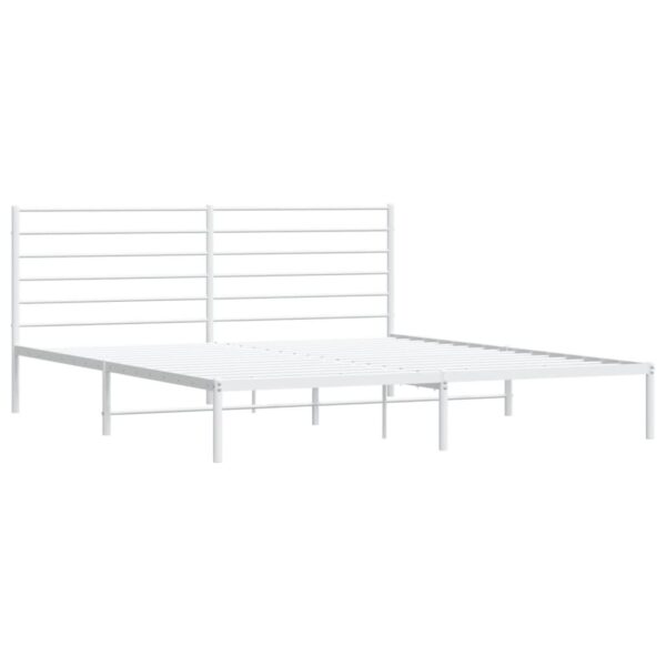 vidaXL Metal Bed Frame with Headboard White 76"x79.9" King - Image 5