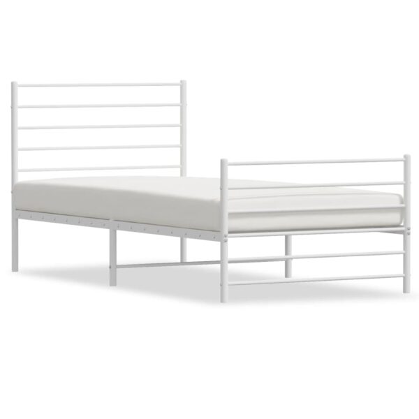 vidaXL Metal Bed Frame with Headboard and Footboard White 39.4"x74.8" Twin - Image 2