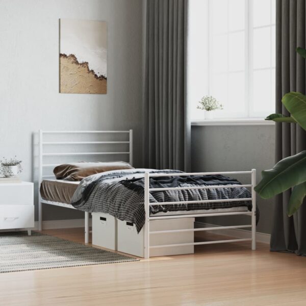 vidaXL Metal Bed Frame with Headboard and Footboard White 39.4"x74.8" Twin - Image 3