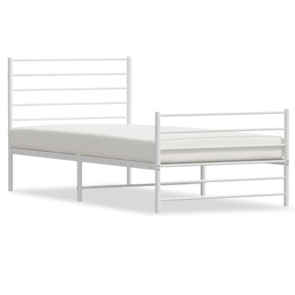 vidaXL Metal Bed Frame with Headboard and Footboard White 39.4"x78.7" - Image 2